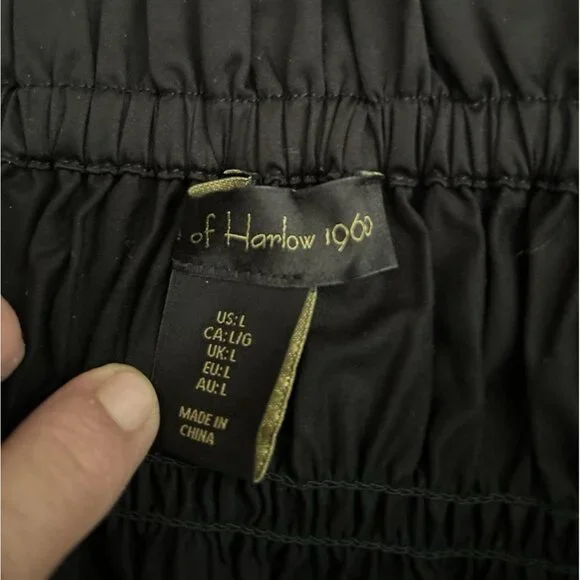 House of Harlow 1960 Black Smocked Off Shoulder Peplum Puff Sleeves Blouse Top L - Picture 9 of 9